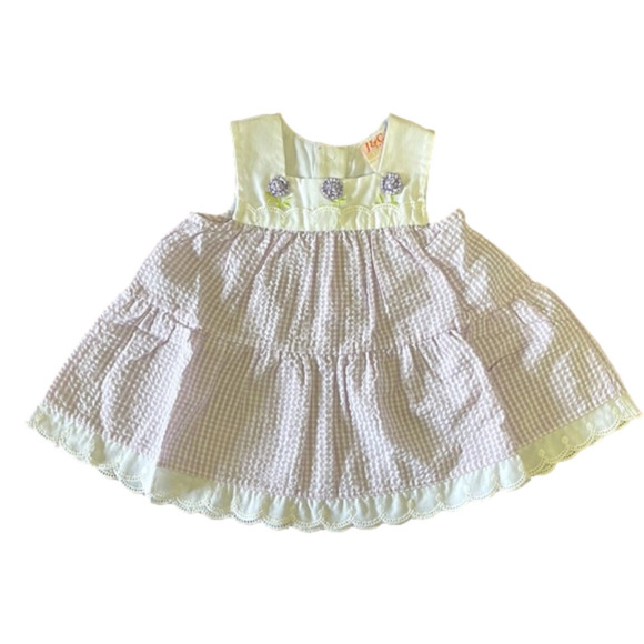 NEW Vintage Seersucker Toddler Purple White Floral Plaid Cottagecore Dress - Picture 1 of 6